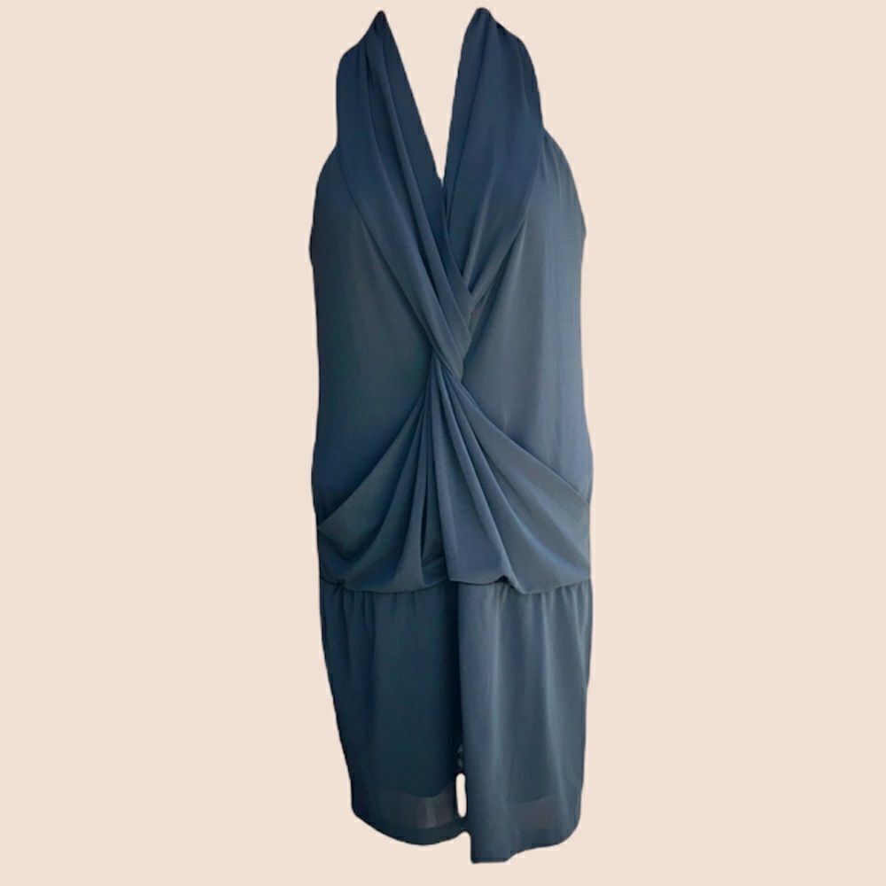 Stile Benetton Halter Twist Semi Sheer Black Mini Dress